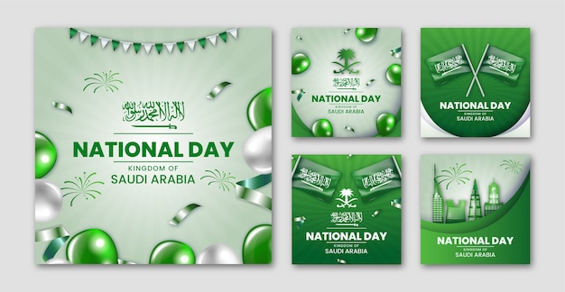 Realistic instagram posts collection for saudi national day