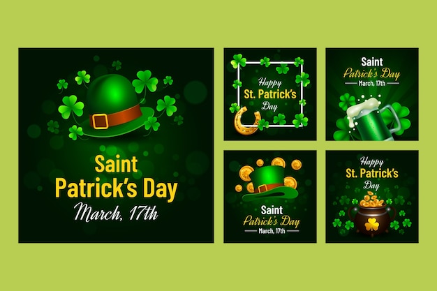 Realistic instagram posts collection for st patrick's day celebration