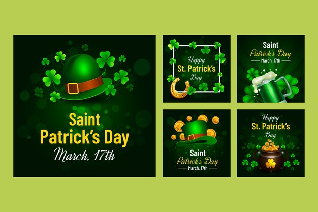 Realistic instagram posts collection for st patrick's day celebration