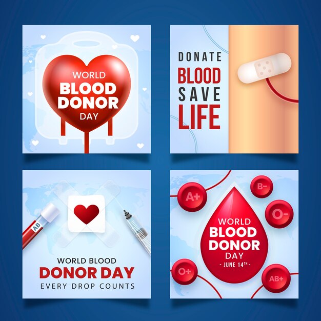 Realistic instagram posts collection for world blood donor day