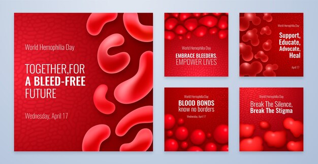 realistic instagram posts collection for world hemophilia day awareness