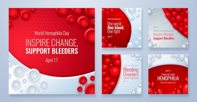 Free vector realistic instagram posts collection for world hemophilia day awareness