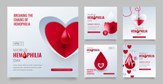 Realistic instagram posts collection for world hemophilia day awareness