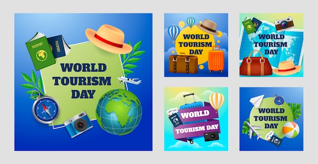 Realistic instagram posts collection for world tourism day celebration