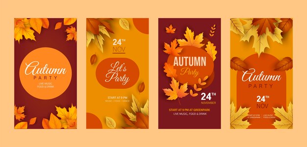 Realistic instagram stories collection for autumn celebration