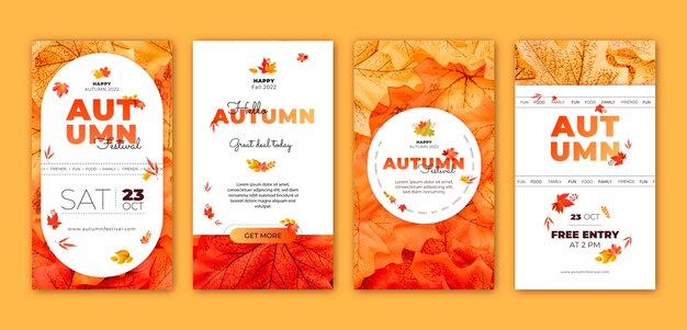 Realistic instagram stories collection for autumn celebration