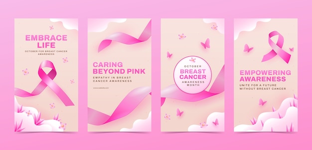 Free vector realistic instagram stories collection for breast cancer awareness month