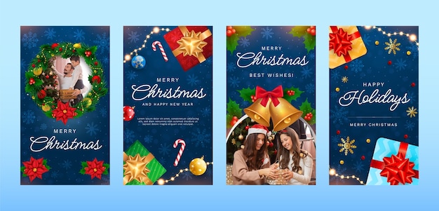 Realistic instagram stories collection for christmas season celebration