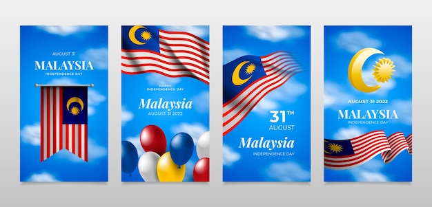 Free vector realistic instagram stories collection for malaysia independence day