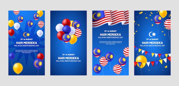 Free vector realistic instagram stories collection for malaysia independence day