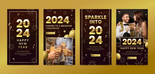 Realistic instagram stories collection for new year 2024 celebration