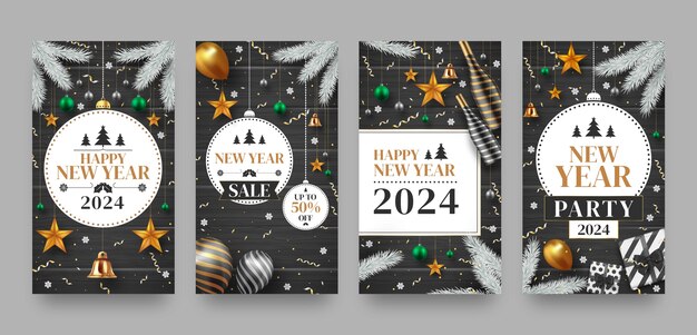 Free vector realistic instagram stories collection for new year 2024 celebration