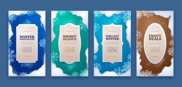 Vettore gratuito raccolta di storie realistiche di instagram per la stagione invernale