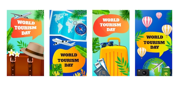 Free vector realistic instagram stories collection for world tourism day celebration