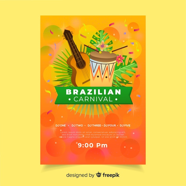 Free vector realistic instruments brazilian carnival party poster