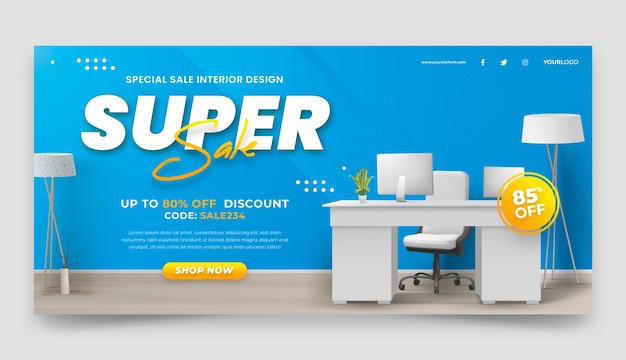 Free vector realistic interior design sale banner