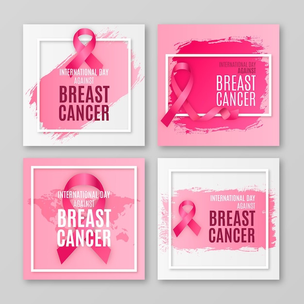 Realistic international day against breast cancer instagram posts collection