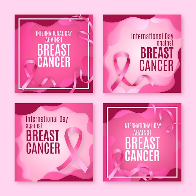 Free vector realistic international day against breast cancer instagram posts collection