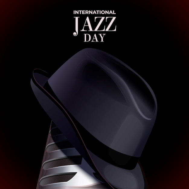 Realistic international jazz day and gentleman hat