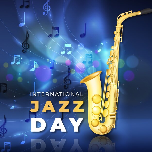 Realistic international jazz day with saxophone