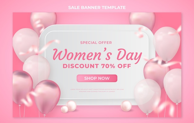 Realistic international women's day sale horizontal banner