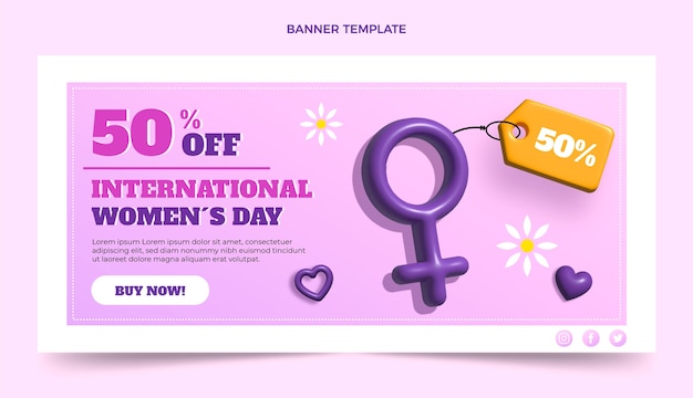 Free vector realistic international women's day sale horizontal banner