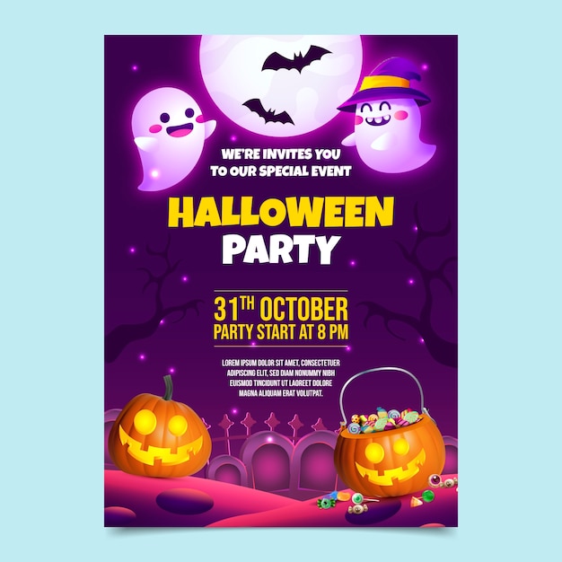 Realistic invitation template for halloween celebration