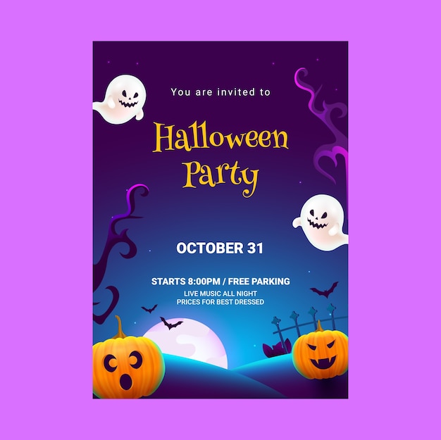 Realistic invitation template for halloween celebration