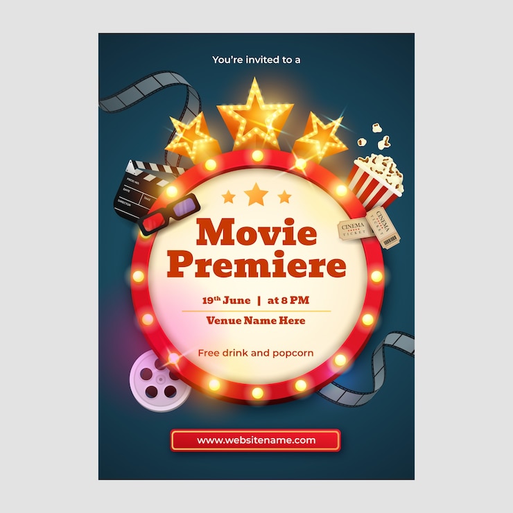 Free Vector realistic invitation template for movie premiere event