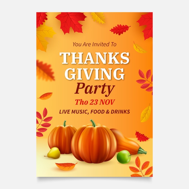 Realistic invitation template for thanksgiving day celebration