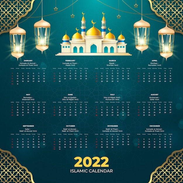 Modello di calendario islamico realistico