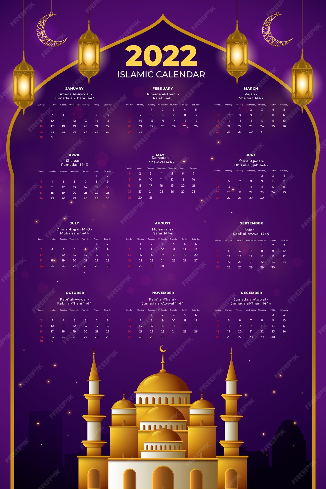 Free Vector Realistic islamic calendar template