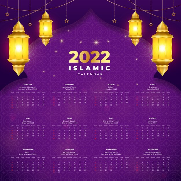 Free Vector Realistic islamic calendar template