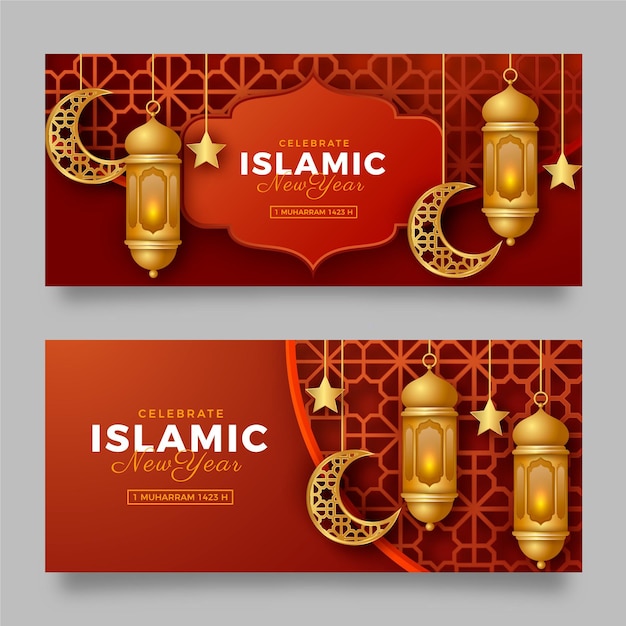 Set di striscioni islamici realistici per il nuovo anno