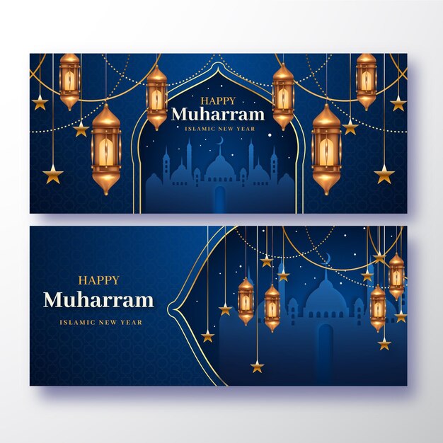 Free vector realistic islamic new year banners set