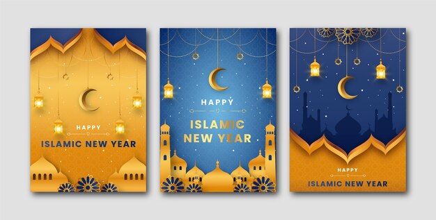 Realistic islamic new year card collection