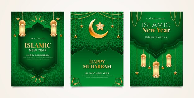 Realistic islamic new year card collection