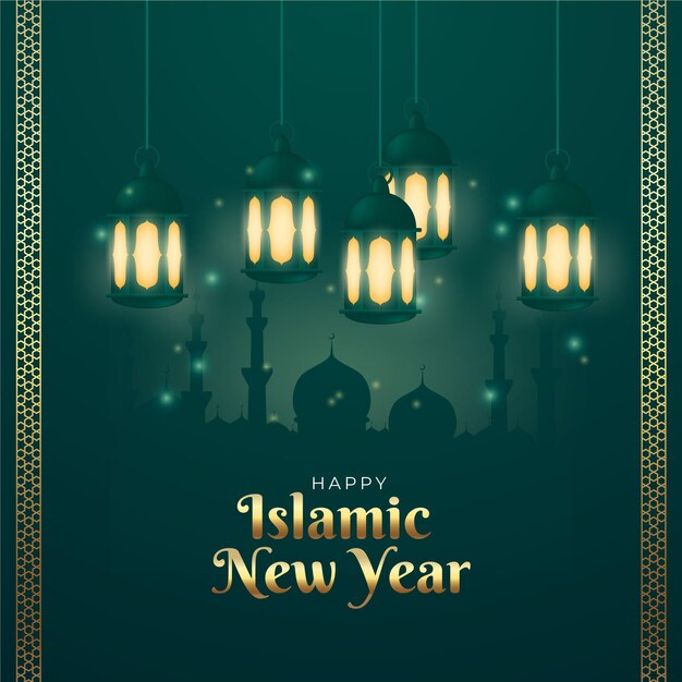 Realistic islamic new year concept