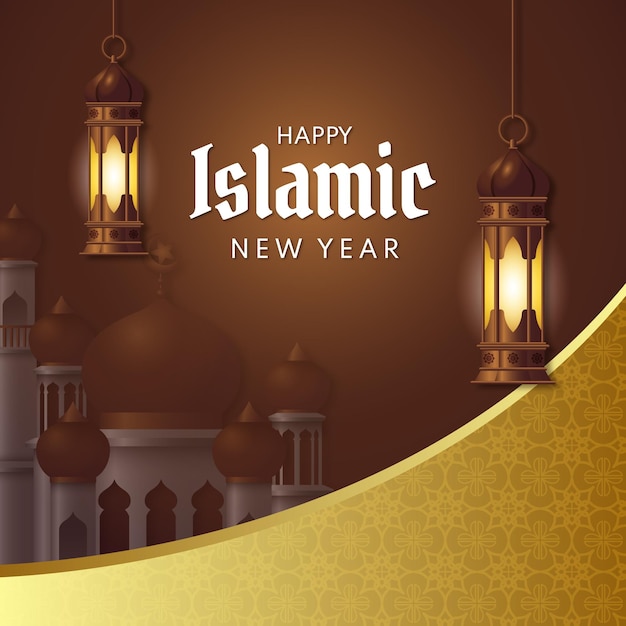 Realistic islamic new year illustration