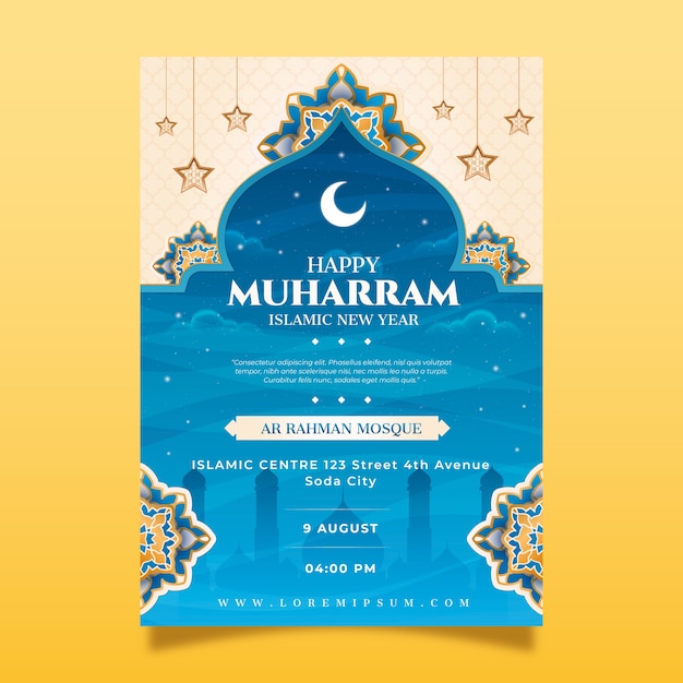 Realistic islamic new year poster template with crescent moon