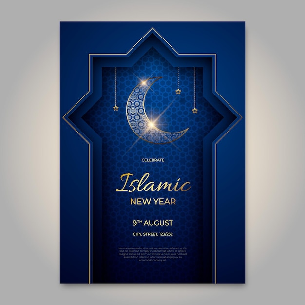 Бесплатное векторное изображение Реалистичный исламский новогодний вертикальный шаблон плаката