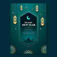 Free vector realistic islamic new year vertical poster template