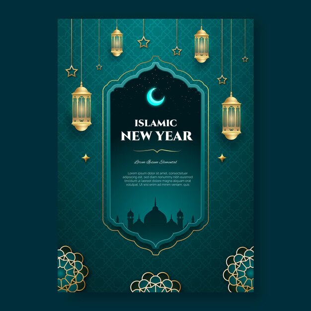 Realistic islamic new year vertical poster template