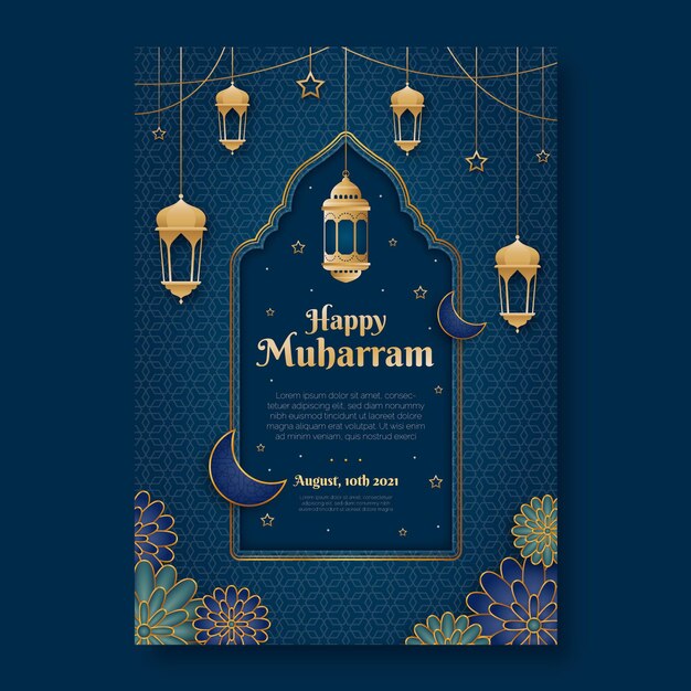 Realistic islamic new year vertical poster template