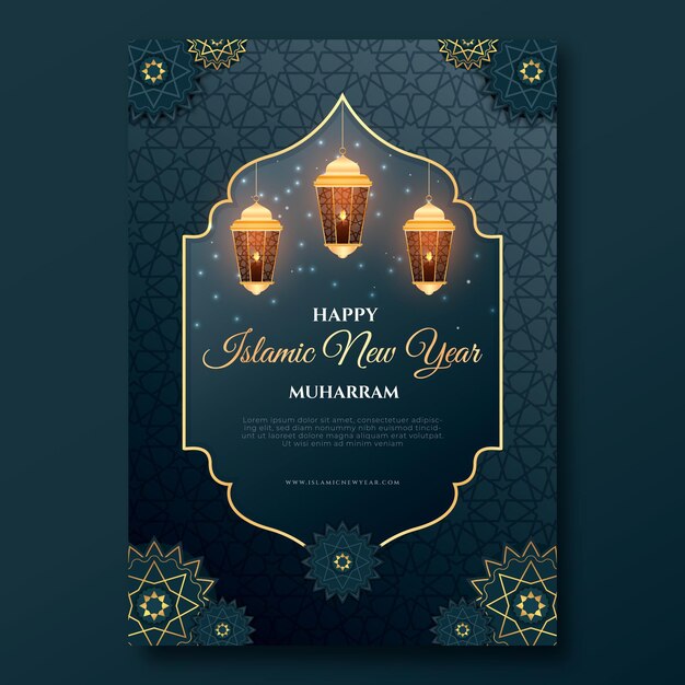 Realistic islamic new year vertical poster template