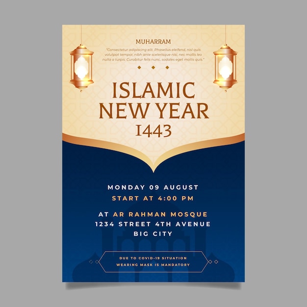 Free vector realistic islamic new year vertical poster template