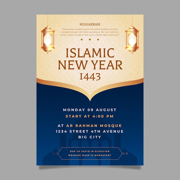 Modello di poster verticale realistico per il capodanno islamico