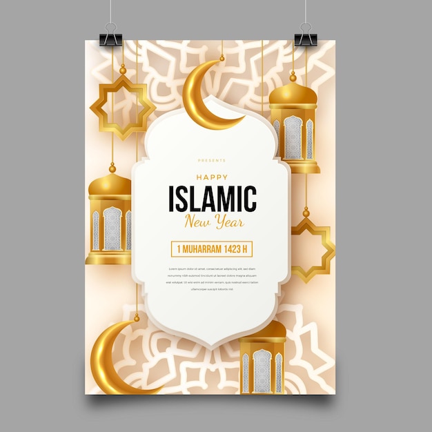 Free vector realistic islamic new year vertical poster template