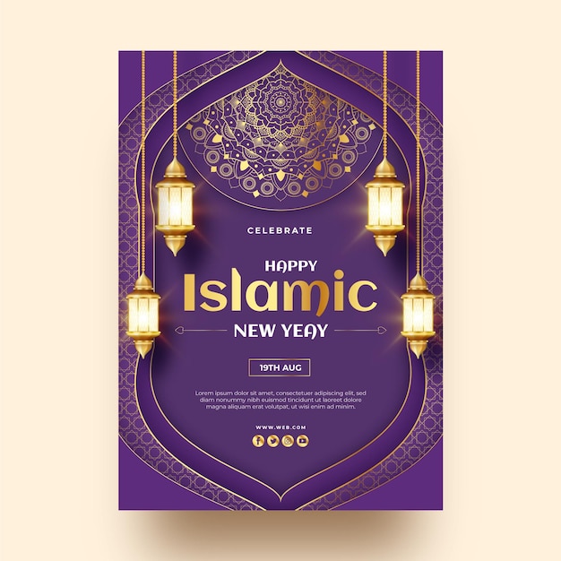 Free vector realistic islamic new year vertical poster template