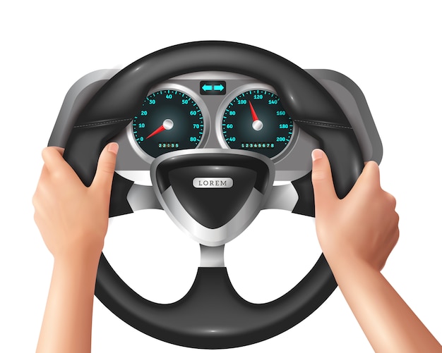 Realistic Isolated Hands Driver In Car